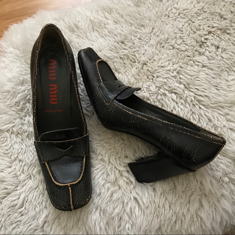 MIU MIU Distressed Leather Loafer